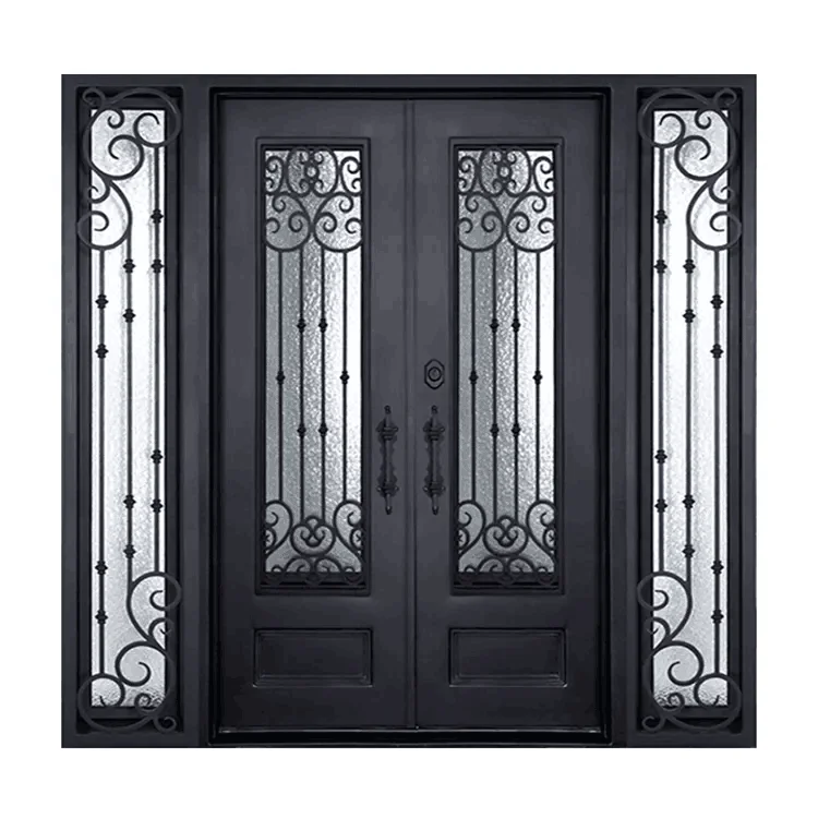 Exterior Main Entrance Double Metal Door Modern Black Wrought Iron