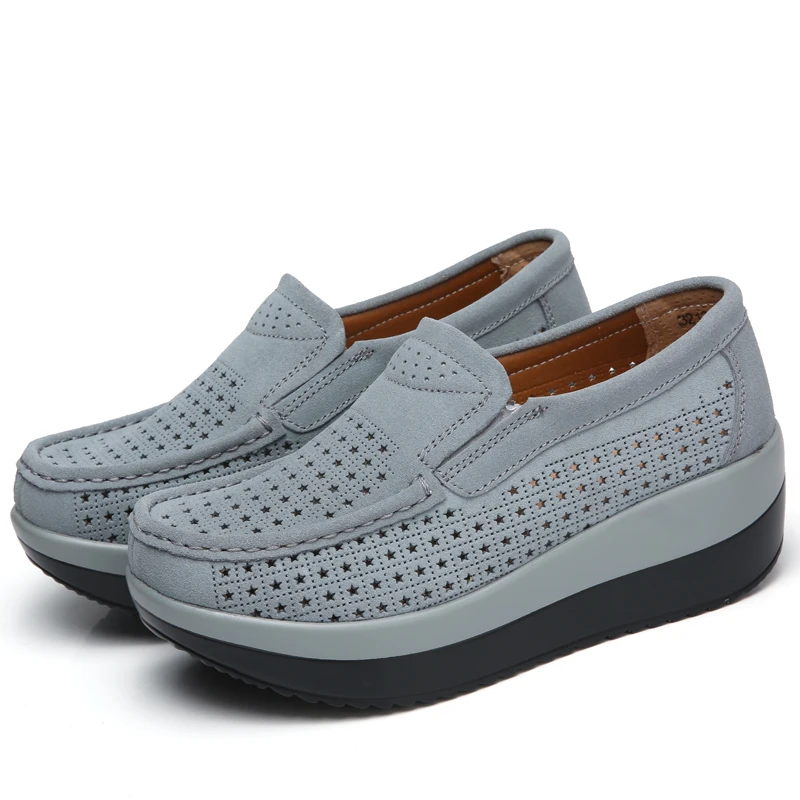 women flat platform loafers shoes suede leather casual Wedges shoes slip on flats Moccasin shoes ladies