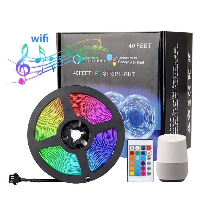 12M 40FT Smart Wifi App Remote Control Compatible Alexa Google Home Multi RGB Color SMD 5050 LED Strip Lights