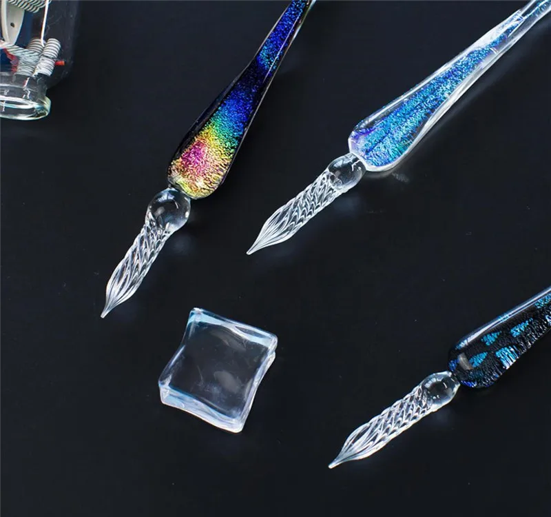 Rainbow Glass  Fountain Pen Water Set Student Crystal Dip Pen Gift Box Handmade