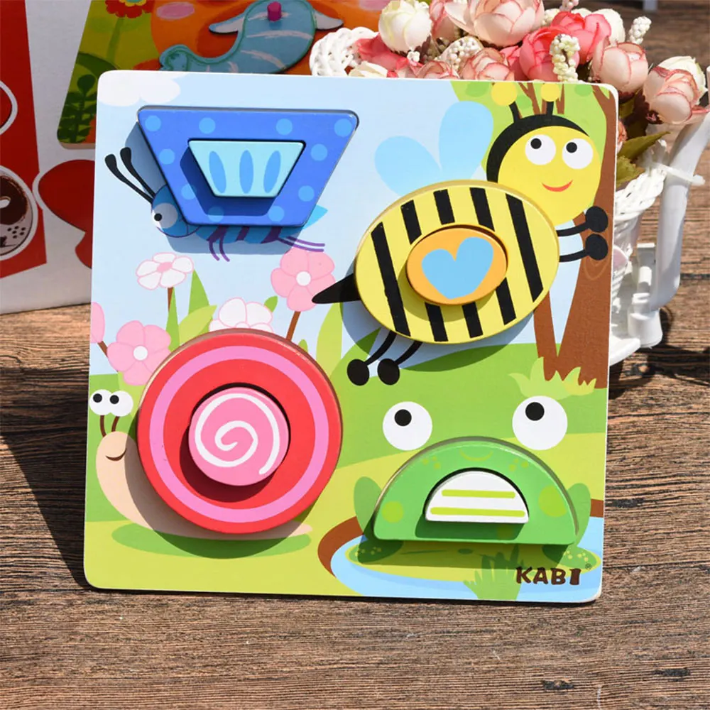 Kids Colorful Cartoon Animal Transportation 3D Puzzle Wood Early educational Toys Wooden Jigsaw Puzzle