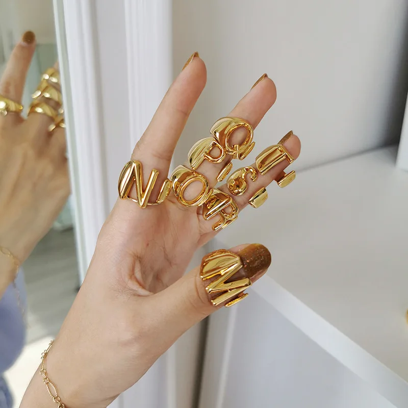 26 English Letter Alphabet Ring Fashion Women Gold Plated Initial 26 English Letter Alphabet Ring Fashion Women Gold Plated Initial