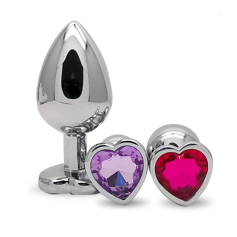 Stainless Steel Jewel Diamond Base Metal Heart Anal Plug Set Butt Plug