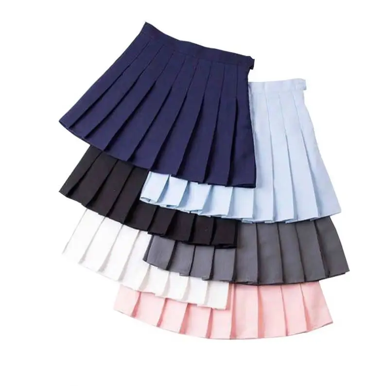 

High-waisted pleated A-line skirt summer student pink pencil falda girls short pleated skirt, White,black,pink,sky blue,gray,navy