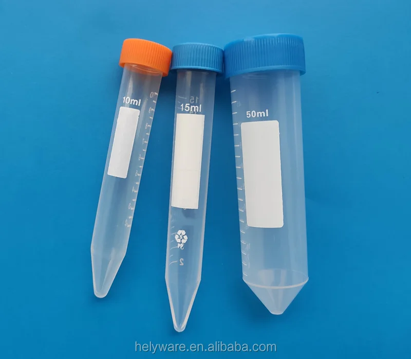 15 ml Tube à essai plastique,Tubes à centrifuger en plastique avec bouchon à vis bleu et graduations fond conique 