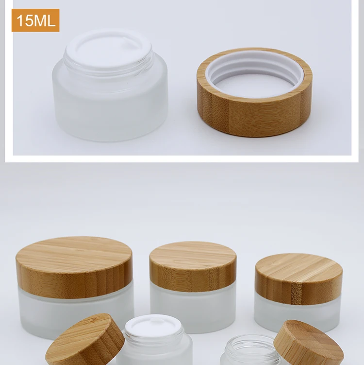 Cosmetic Skin Care Face Frosted Glass Bamboo Cream Jar With PP Inner
