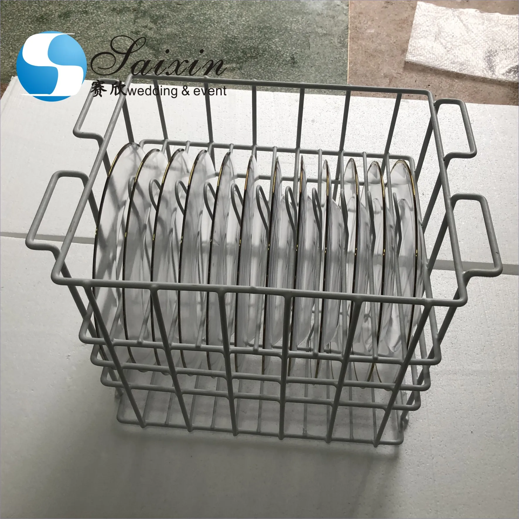 White Restaurant Glass Charger Plate Rack Iron Storage Tray Plate Frame