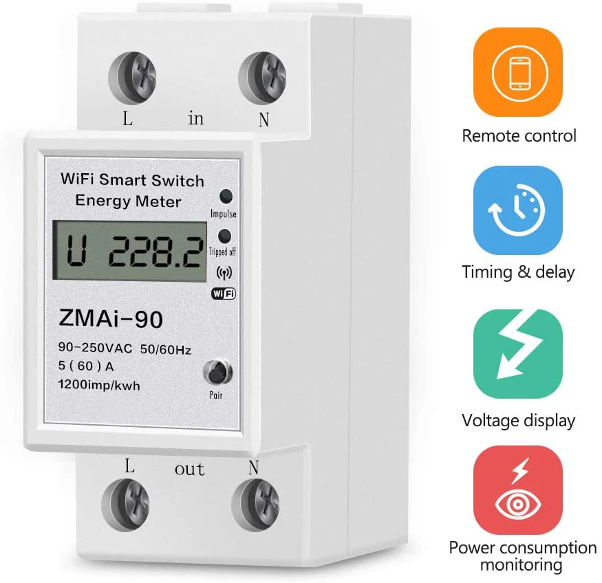 Tuya Smart Wifi Power Meter Single Phase Digital KWH Meter/Watt Meter/Smart Wifi Prepaid Electric Energy Meter