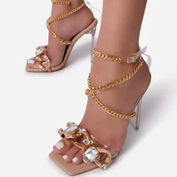 Sexy formal shoes ladies sandals chain crystal cheap women high heels pumps shoes
