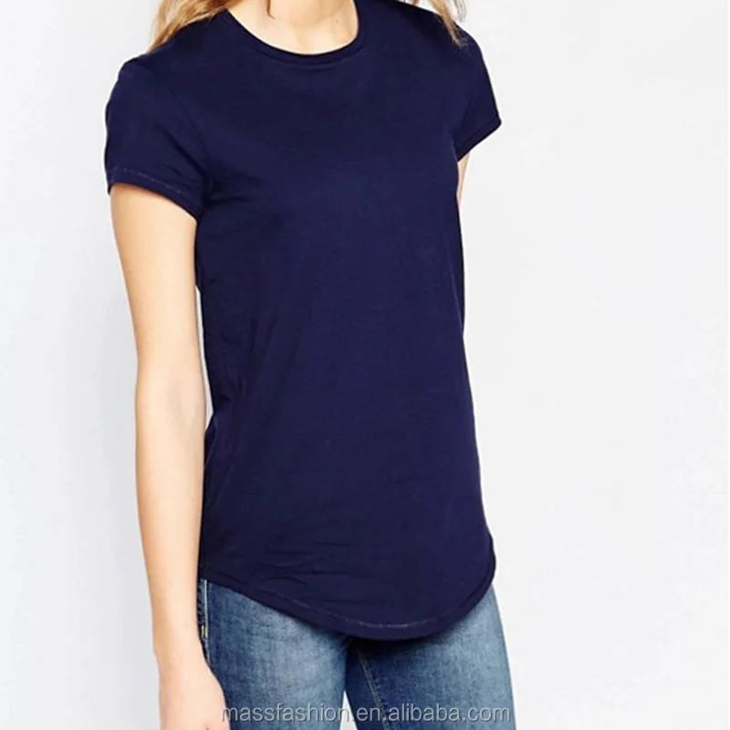 Custom Scoop Bottom T Shirt Women Blank Curved Hem T Shirts In Bulk
