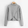 classical winter solid color grey sweater with turtleneck and asymmetric hem