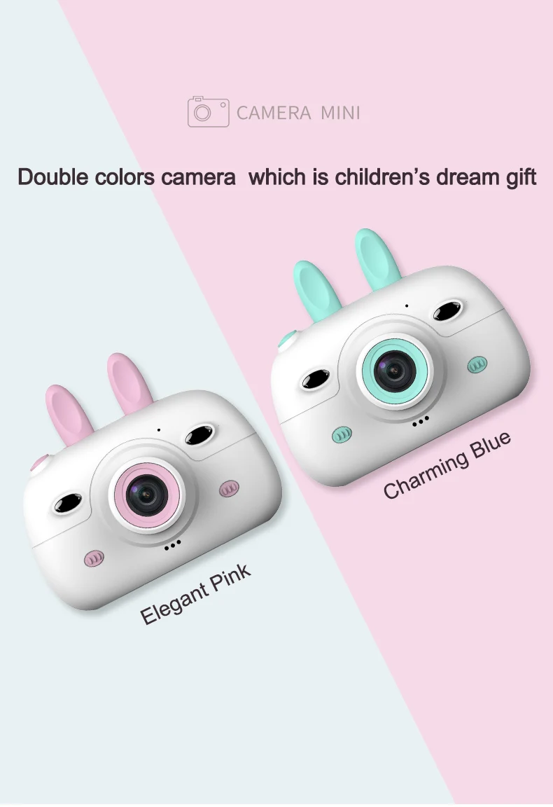 Cute A3 Kids Camera Toys 2.4 inches Digital Kids Camera Front Camera 800w Pixels Double-flashlight Support 32G
