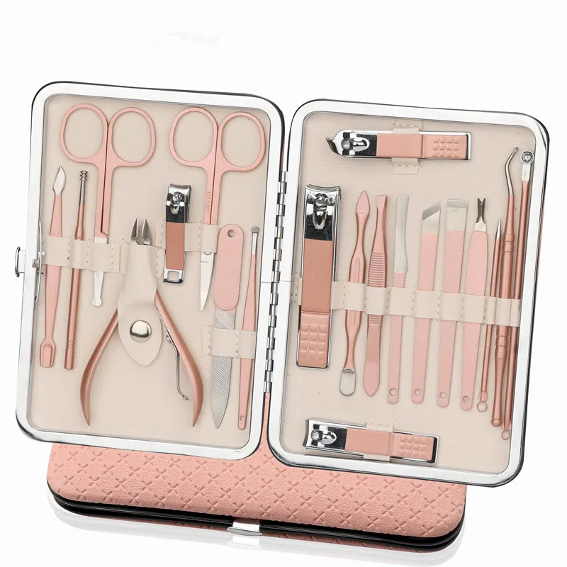 product hot popular professional stainless steel manicure set nail clippers pedicure tool kit 18 pieces for girl-6