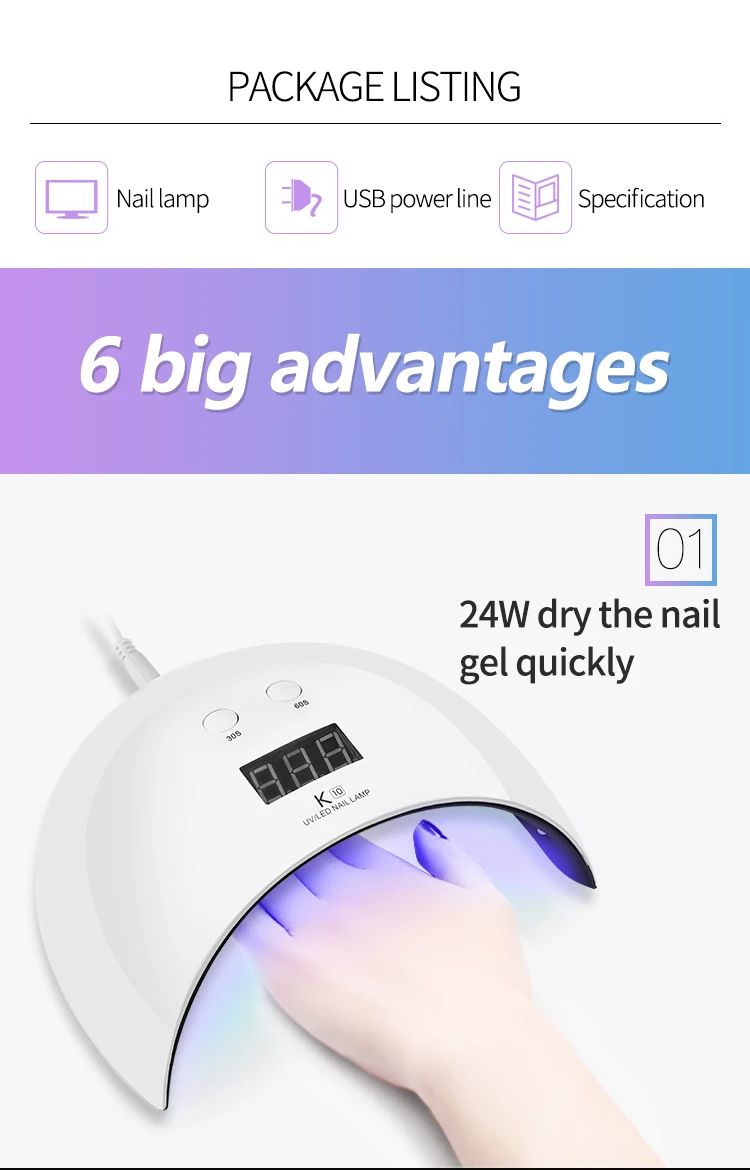 2020 New Ultraviolet Light 24w LED nail lamp no uv gel polish electric led lamp nail dryer for nails
