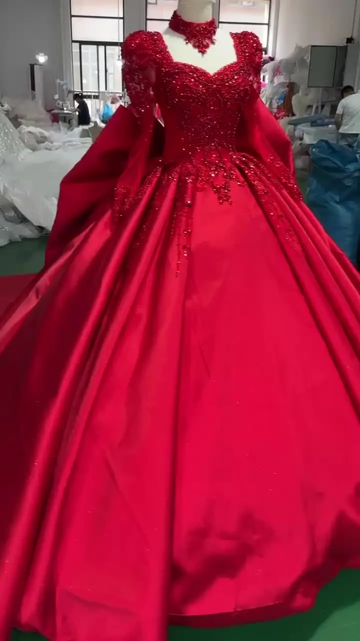 Jancember XS055 Elegant Red Satin Bow Puffy Evening Formal Party Dresses