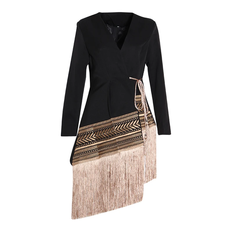 TWOTWINSTYLE Embroidery Long Sleeve Tassel Patchwork Asymmetrical Blazers Female
