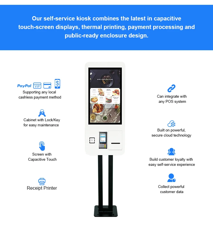 27 Inch Android Touch Screen Kiosk for Restaurant Self Service