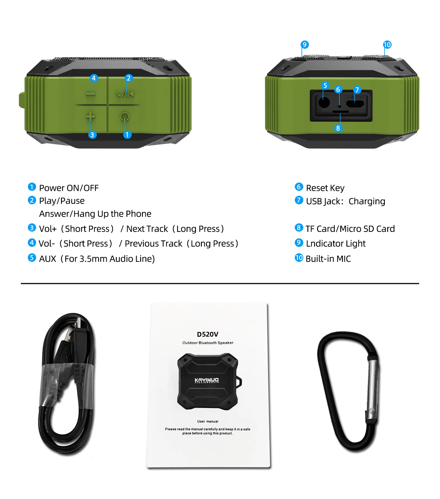 KAYINOW-Private model bluetooth bass speaker D520 Military camouflage Sports wireless waterproof speaker box - ANKUX.COM