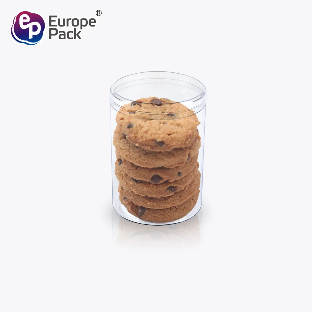 Factory direct price PS transparent plastic biscuit box, round pastry packing boxes with lid