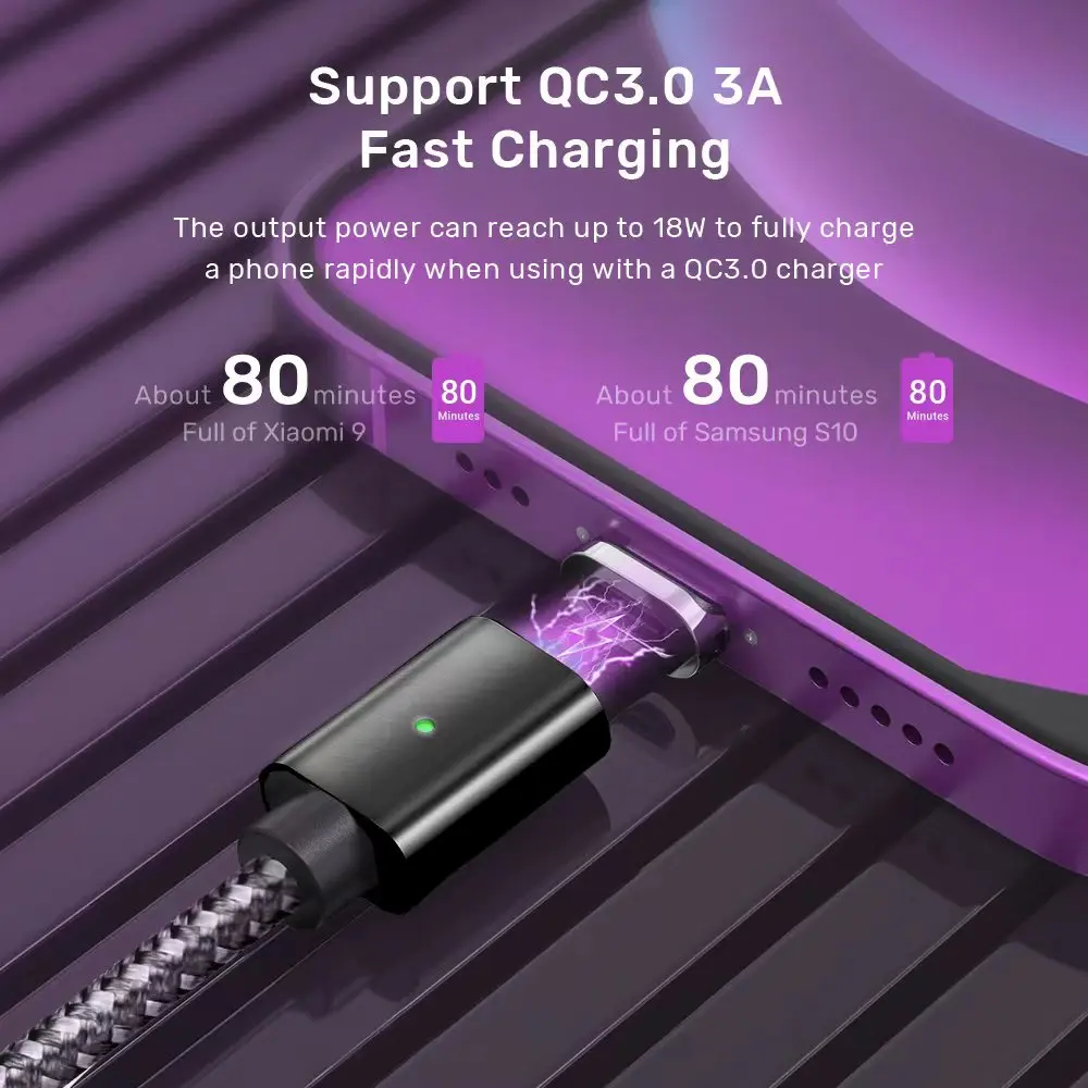 1m 3a Qc3.0 Quick Charge Rotation Charging Cable 3 In 1 Micro