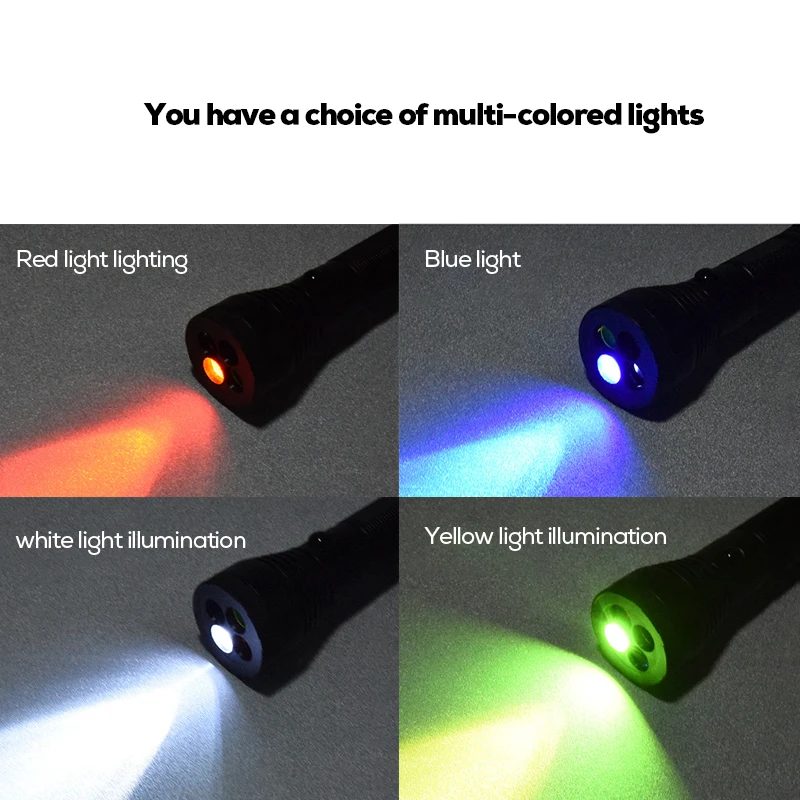 Tactical Zoom Flashlight Red Green Blue White 4 LED 4 in 1 Hunting Light Torch 