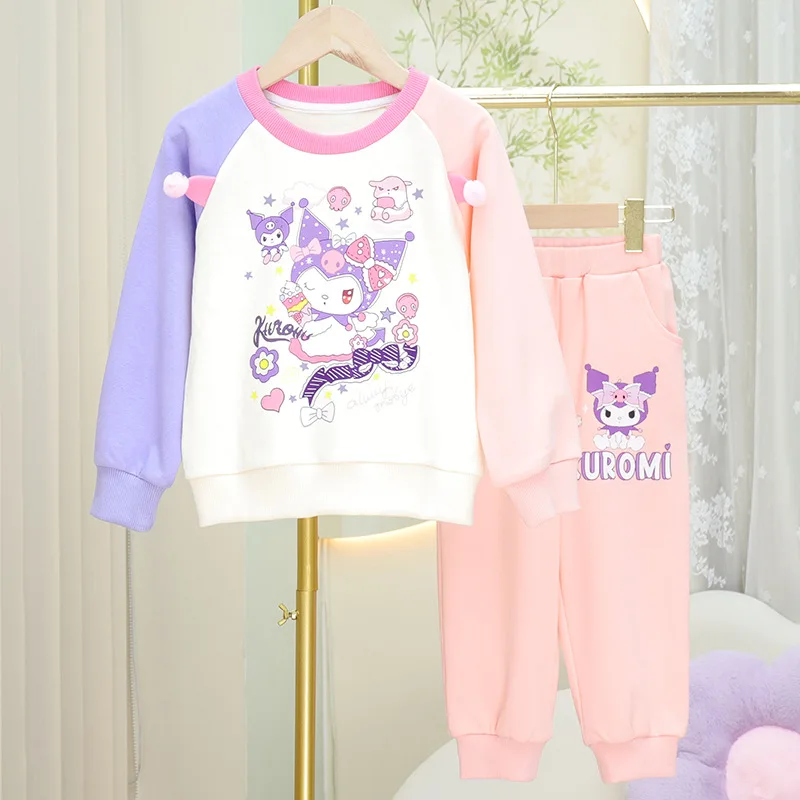 Sanrioed Cartoon Sweater Kuromi Children's Casual Hoodie Top Pants Set ...