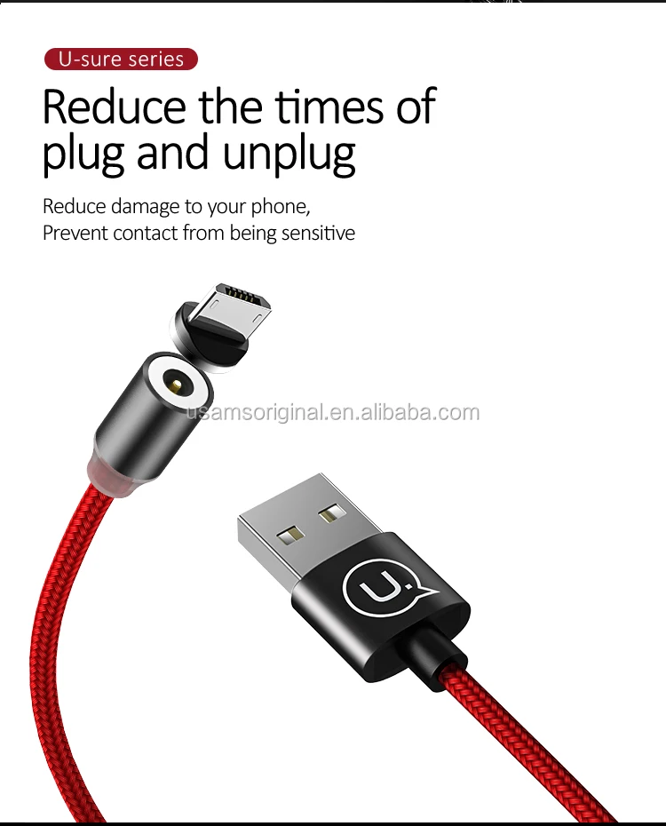 USAMS SJ294 Factory Price Nylon 2.1A Fast Charge Magnetic USB Data Cable for Android - ANKUX.COM