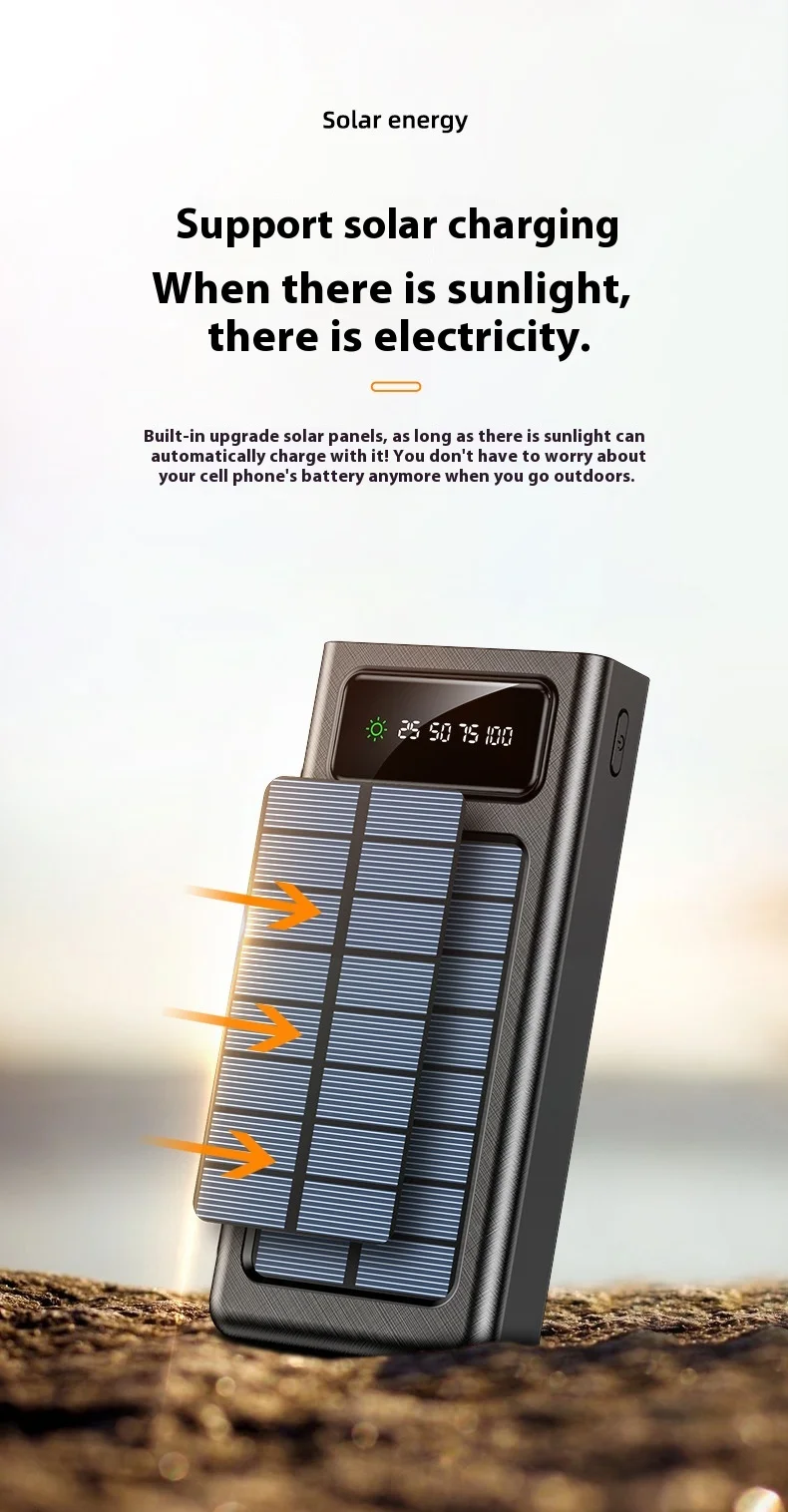 Wholesale 30000mAh Large Capacity Portable Charger 15W Output Built-In Four-Wire Solar Universal Mobile Wireless Charging Bank