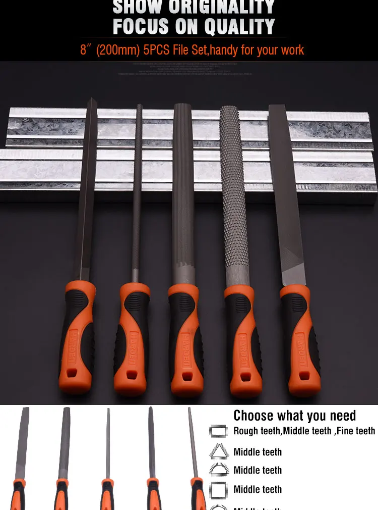 8" Metal Engineer Hand File Set with Rubber Grip Triangular Square