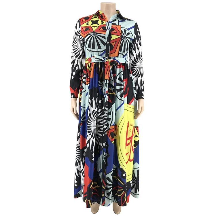 2019 New Fashion African Women Large Size Clothing Sexy Plus Size Long Sleeve 2 Piece Sets Print Maxi Dress