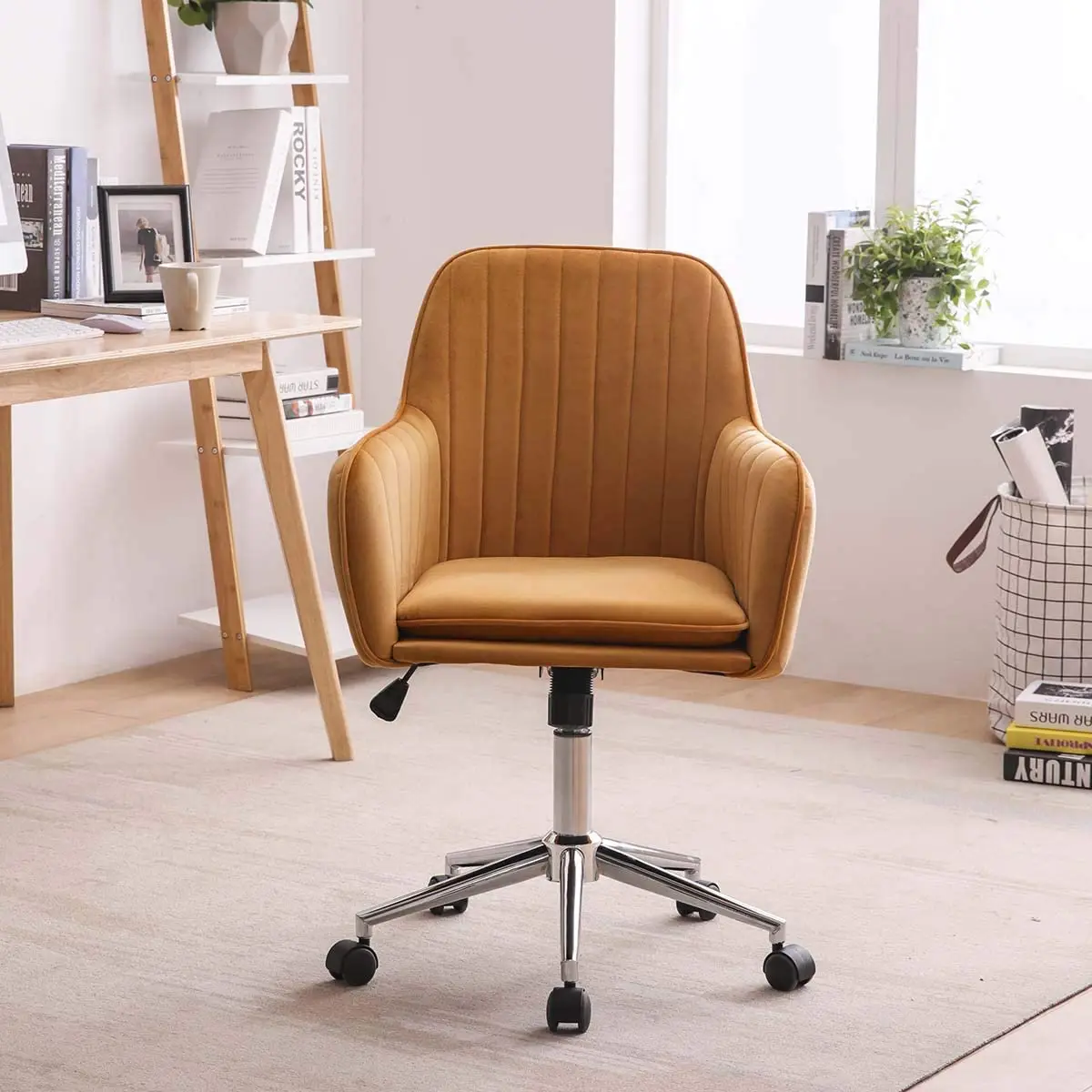 mustard velvet office chair