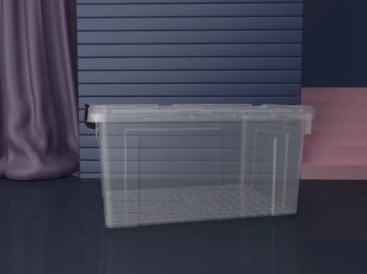 Buy Clear Transparent Large Plastic Clothes Storage Containers Tote Bin Box  With Lid from Linyi Jiuxu Plastic Products Co., Ltd., China