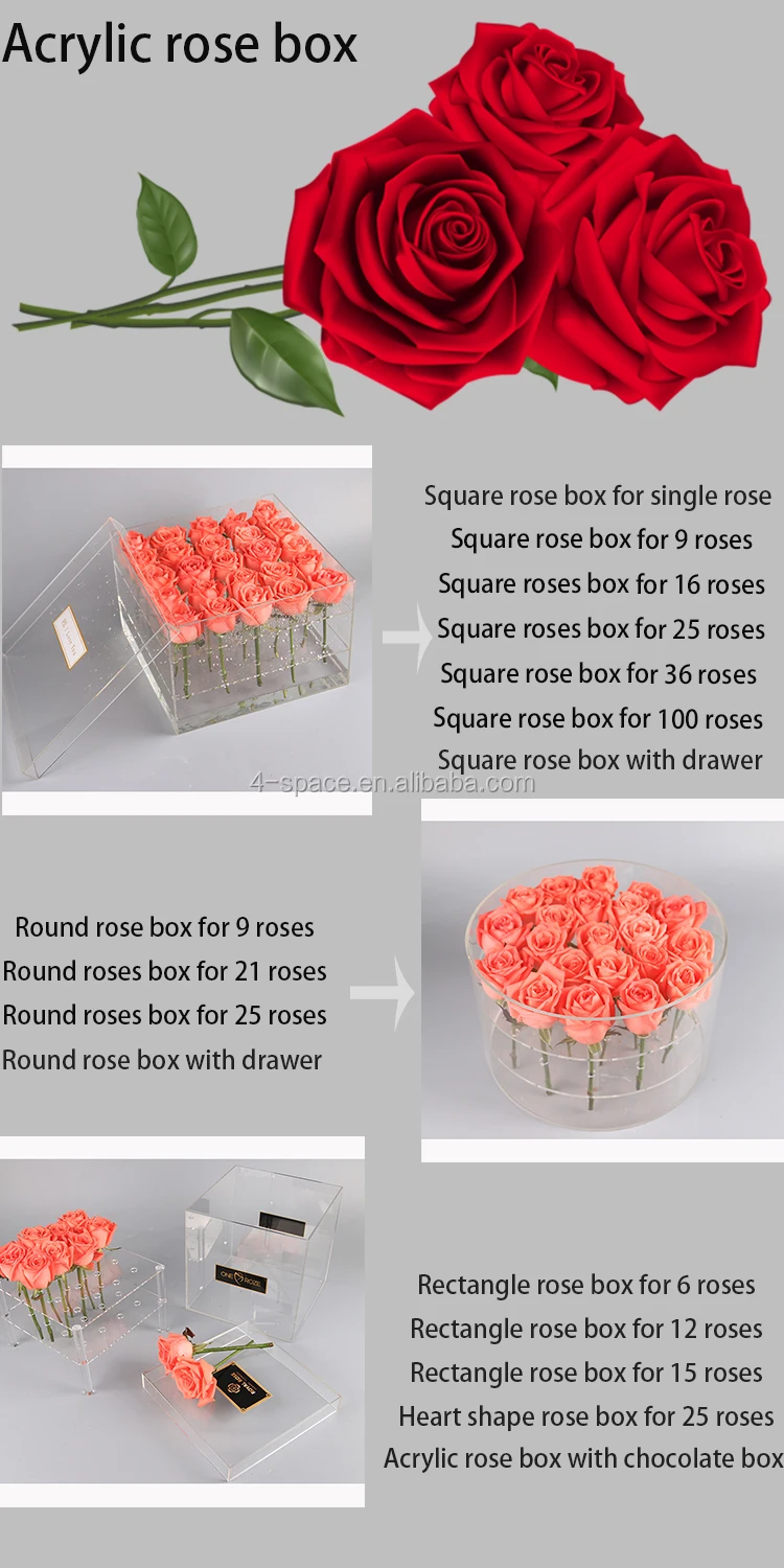 15x15x15cm Square Customized 9 Roses Silver Gold Mirrored Acrylic Box
