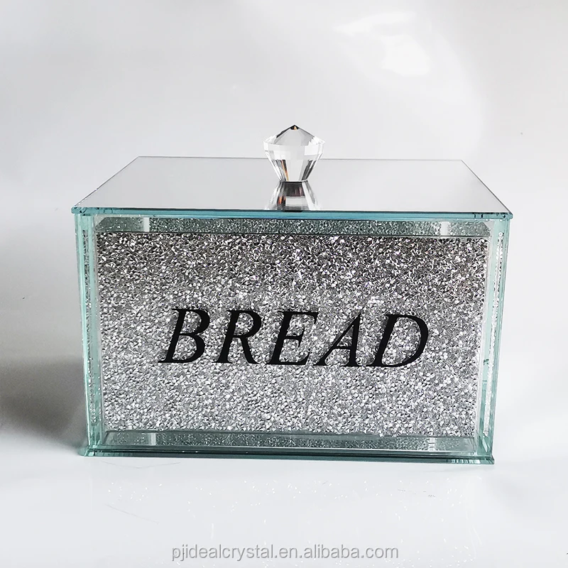 Bling Crystal Crushed Diamond Bread Bin And Canisters Glass Bread Box