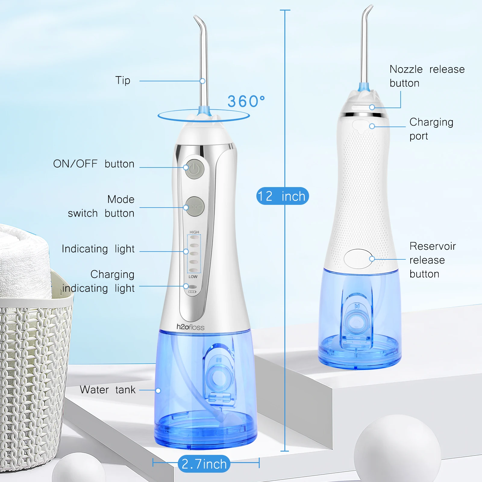 H2ofloss Best Selling Rechargeable Dental Water Flosser 5 Modes