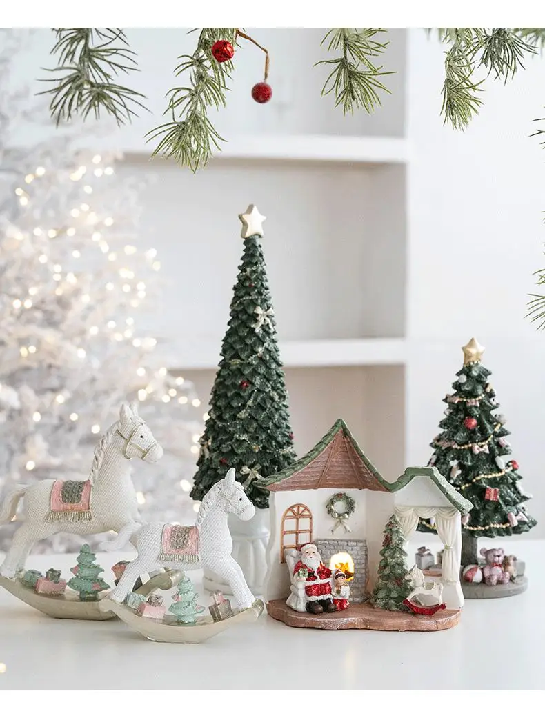 Resin Santa Claus Rocking Horse Festive Desktop Ornaments for Home Christmas Gifts for Holiday Party Crafts