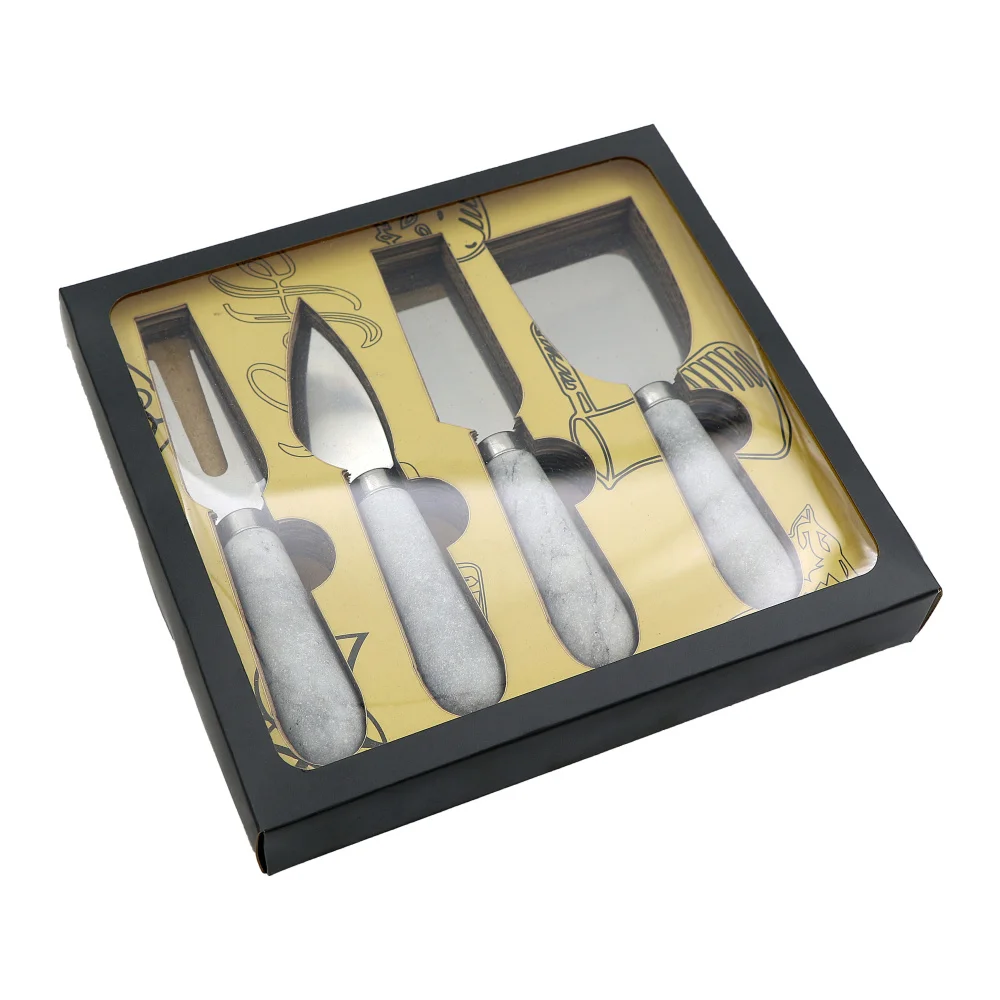 Jaswehome Cheese Knife With Natural Marble Handle 4pcs Set Cute Cheese
