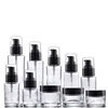 Luxury cosmetic skincare packaging flat shoulder glass bottle 20 ml 30 m 50 ml 100 ml black pump body lotion bottle