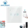 ANPU EU Type Remote Mobile Bluetooth Controlled Touch Smart Drapery Motor WiFi Curtain Switch in Tempered Glass with CE ROHS