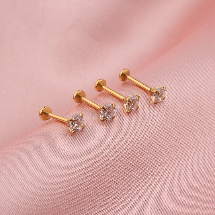 Nickel Free Surgical Steel Gold Plated Flat Back Push Threadless Prong