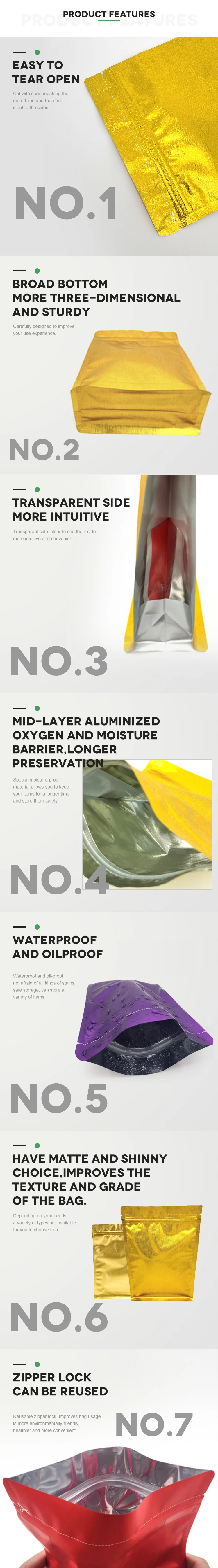 New Design Stand Up Pouches Zipper Food Packaging Printed Plastic Aluminium Foil Bag