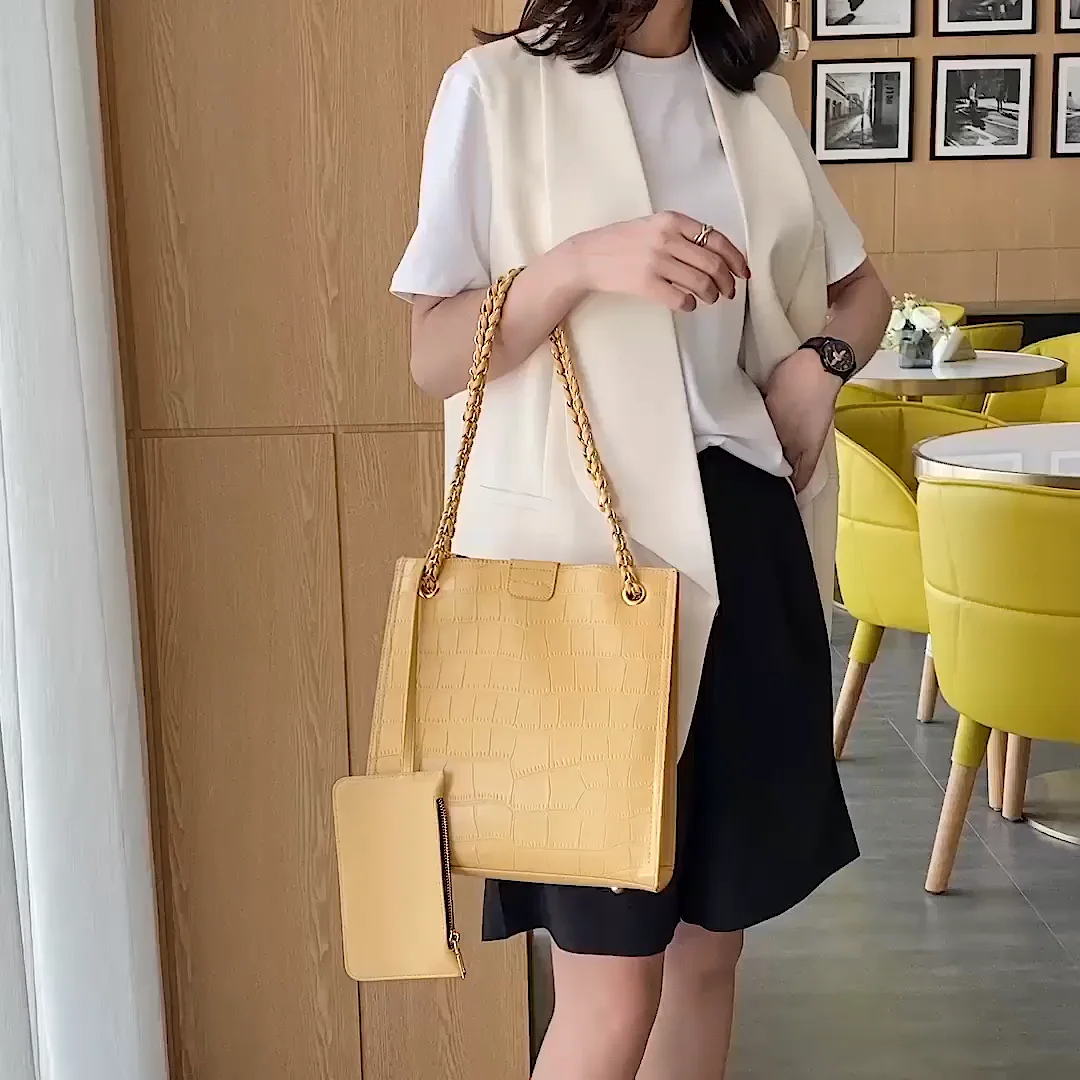 2020 Korean Vegan Stone Pu Leather Womens Purses Chain Shoulder Medium