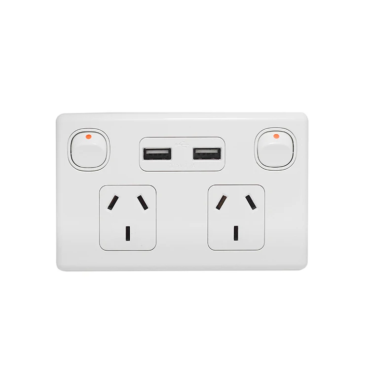 Australia Electric Wall Lighting Dimmer 220V Plastic USB Charger Socket And Switch