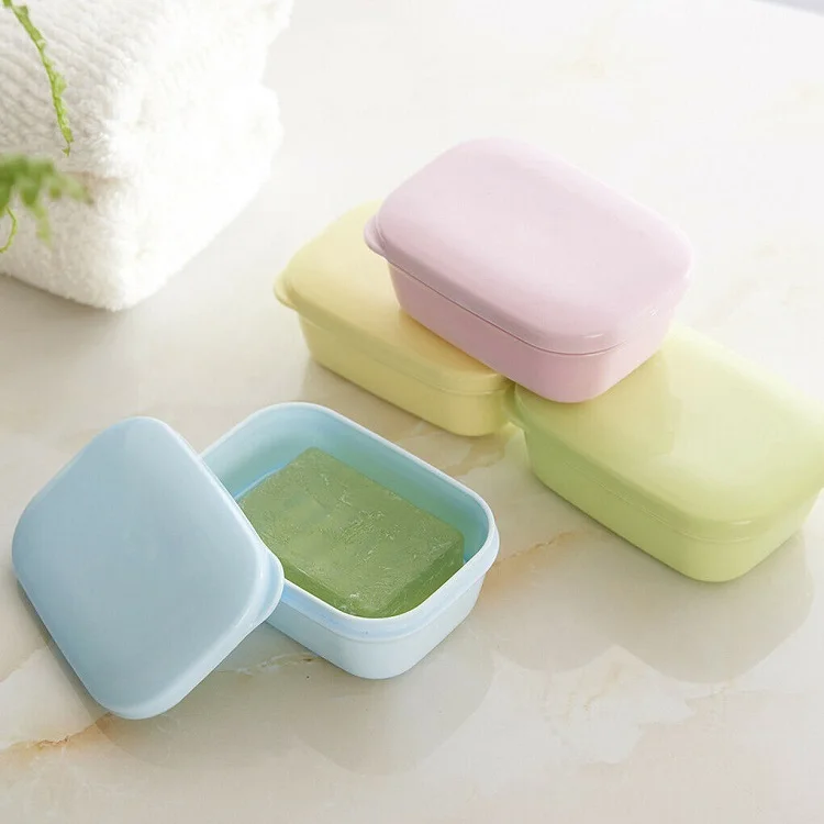 Colorful Lid Soap Box With Drain Layer Travel Rectangle Box Bathroom Supplies 