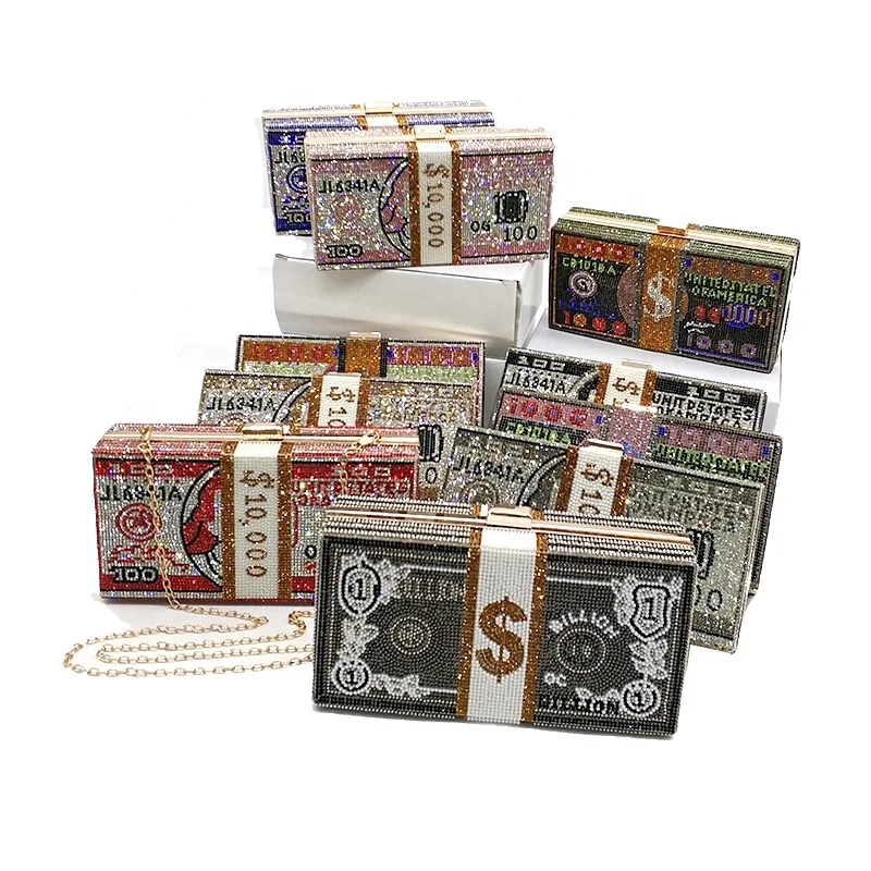 
BIG SALE CHEAPEST PRICE FACTORY SELL women evening party crystal stack of money purses funny clutches 