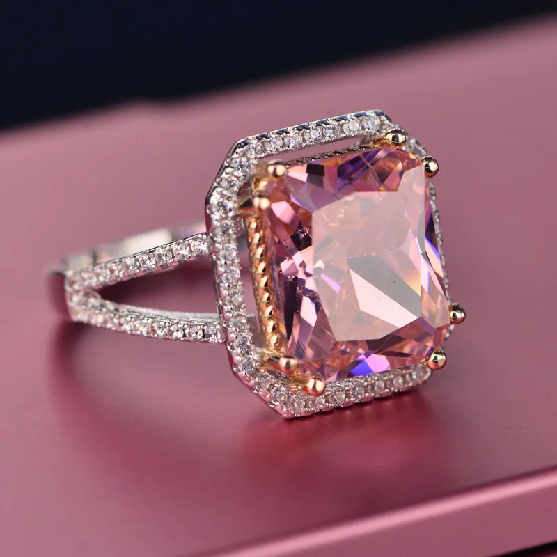 Wholesale White Gold Plated Pink Lab Diamond Gemstone Ring For Women