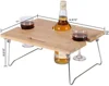 Wooden Bamboo Portable and Foldable Wine and Snack Table for Picnic Outdoor The Beach Park or Indoor Bed ,