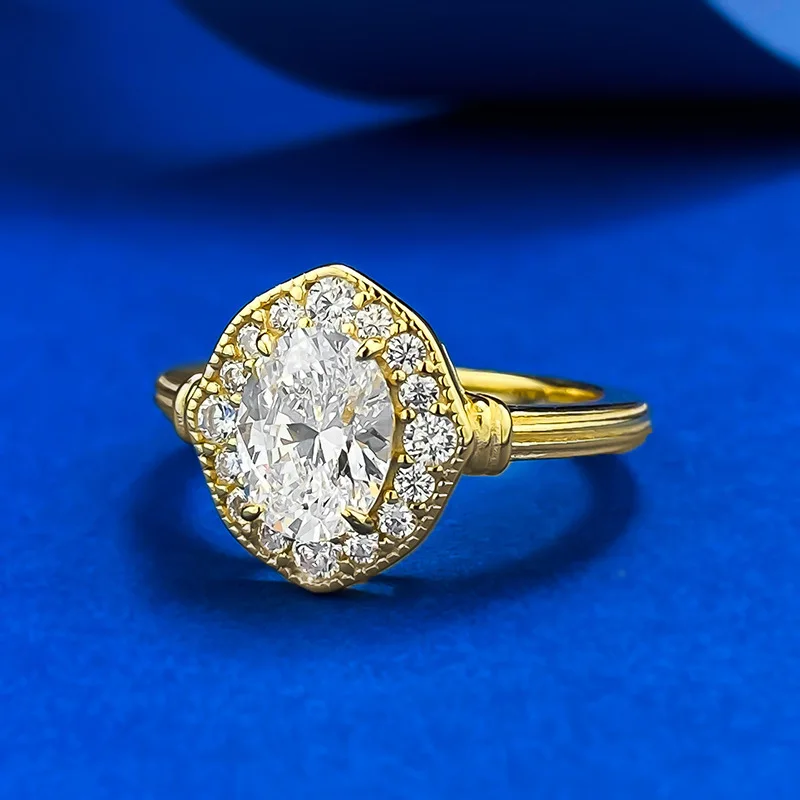 S925 Silver European American Style High Lab Diamond Ring Oval Pigeon Egg 6*8 Simple Female Fashion Lab Diamond Ring