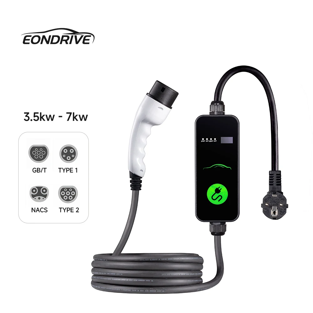 EONDRIVE Type2 Ev Charger 3.5kw 7kw Portable Car Charger Ev Mobile Charging  Station for Home Use