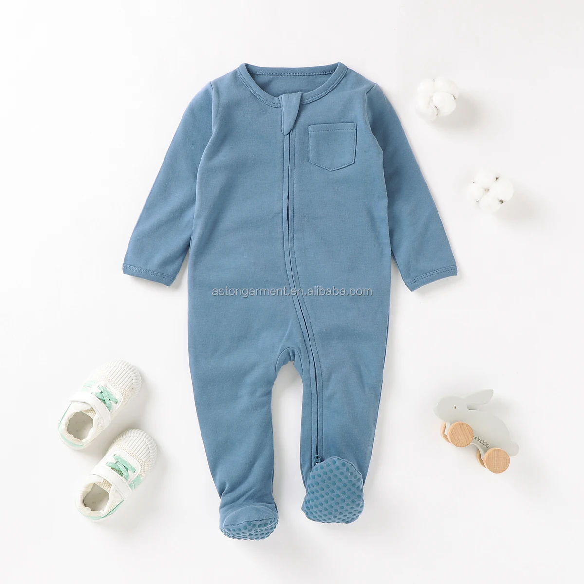 Twoway Zipper Long Sleeve Baby Onesie Antislip 100 Organnic Cotton Baby Toddler Footed